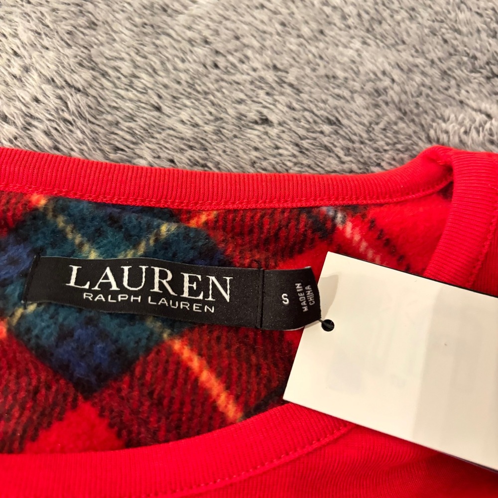 Lauren Ralph Lauren Women S Monogram Logo Pocket Long Sleeve Pajama Top 19612 - Picture 8 of 16
